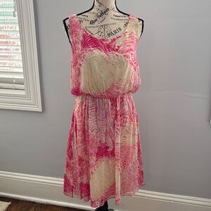 Vibrant Pink and Cream Midi Dress